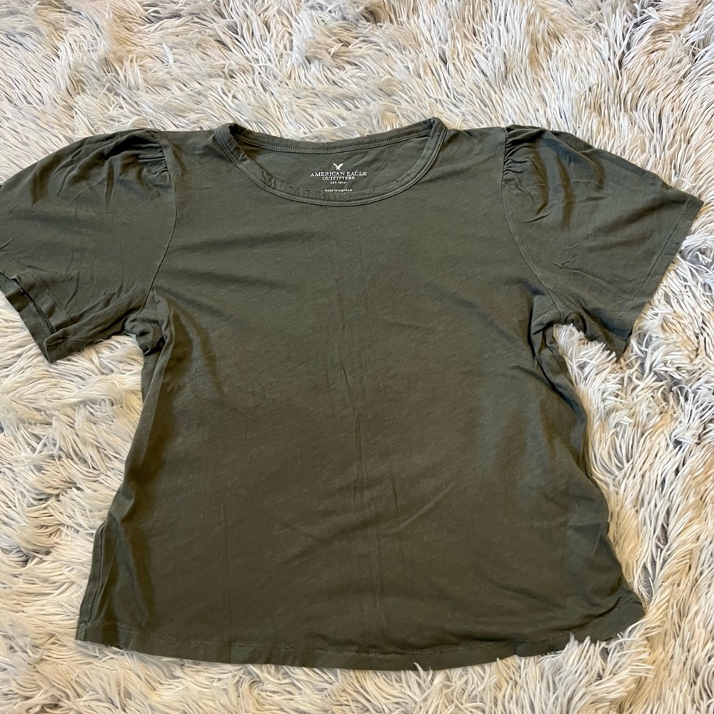 American Eagle Olive Green Cap Sleeve T Shirt Medium